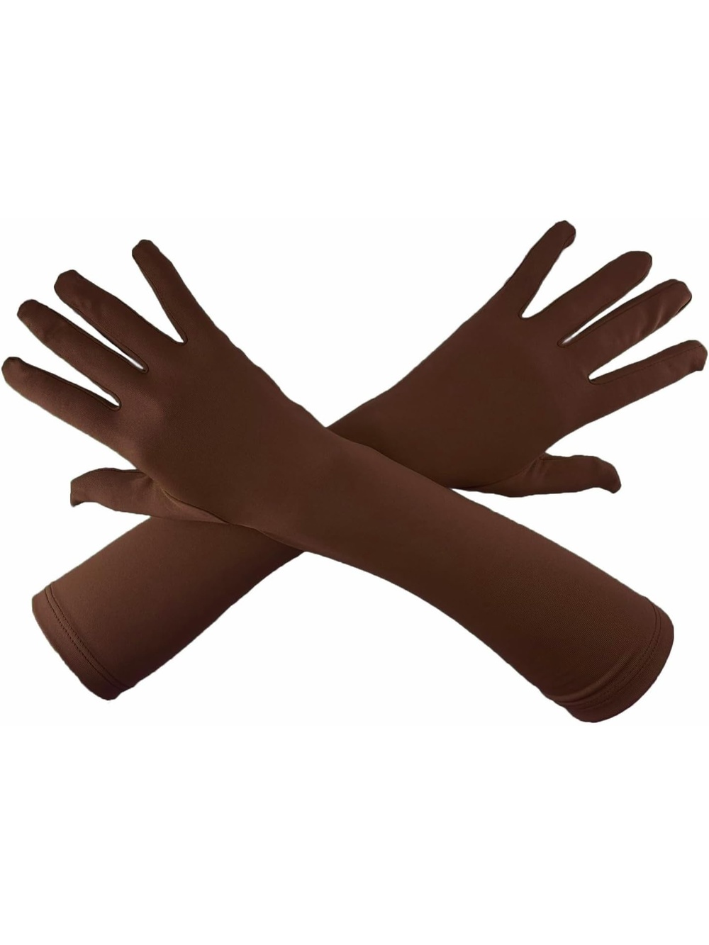 Unisex Brown Polyester Elbow Length 20s Stretchy Party Cosplay Costume Gloves